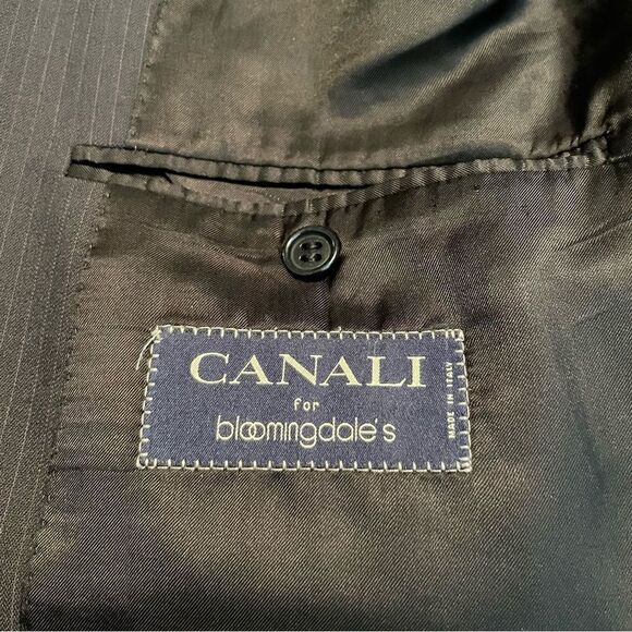 Canali charcoal pinstripe single‎ vent flat front suit 56R Italy 46R US 40X30 - Picture 7 of 10